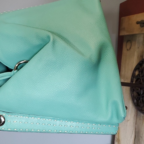 BCBG MAXAZRIA tote handbag turquoise whipstitch details NWOT - Picture 6 of 10